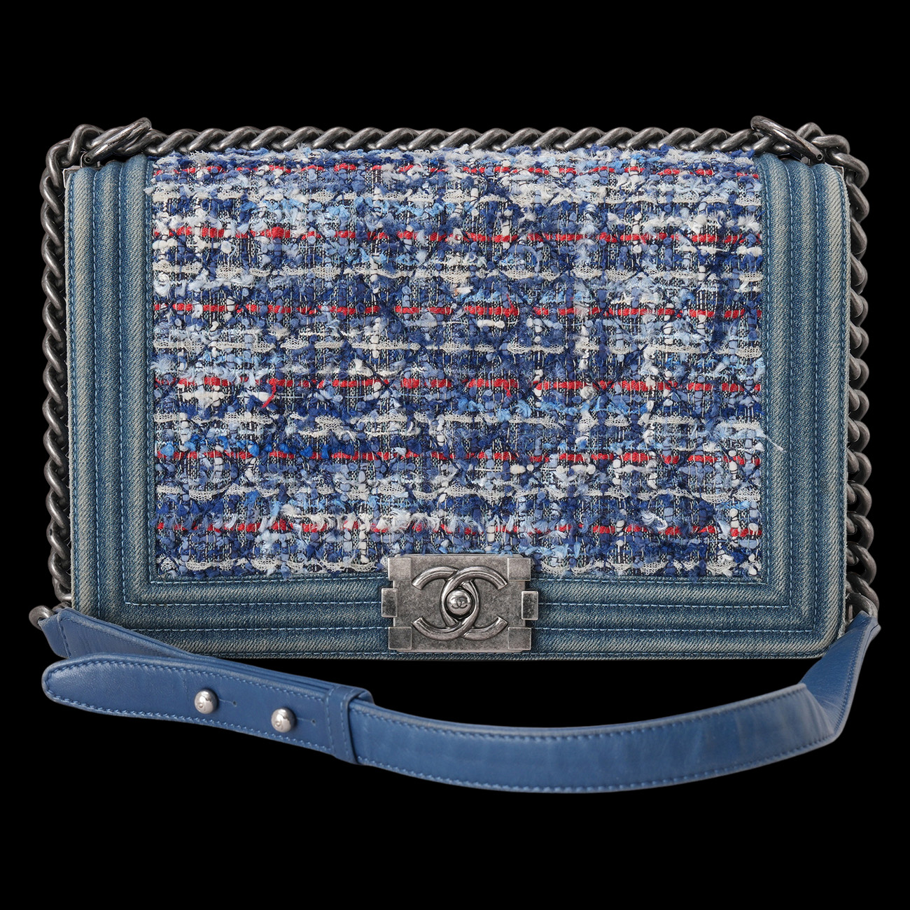CHANEL(USED)샤넬 데님 트위드 보이샤넬 라지 플랩백