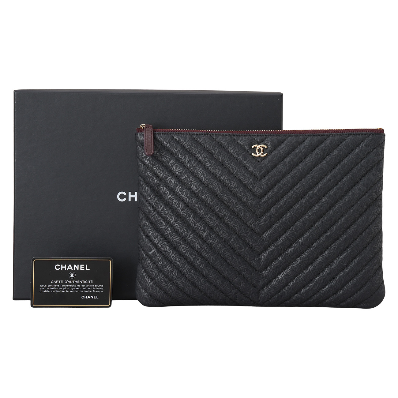CHANEL(USED)샤넬 캐비어 클래식 쉐브론 클러치 뉴미듐