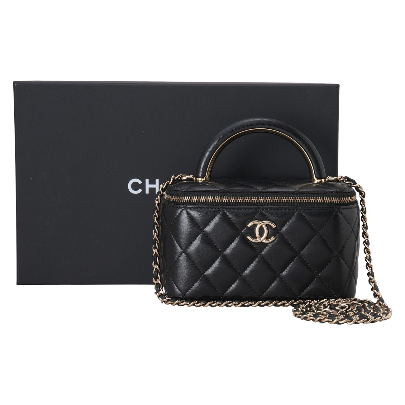 CHANEL(USED)샤넬 AP2846 램스킨 직사각 탑핸들 베니티