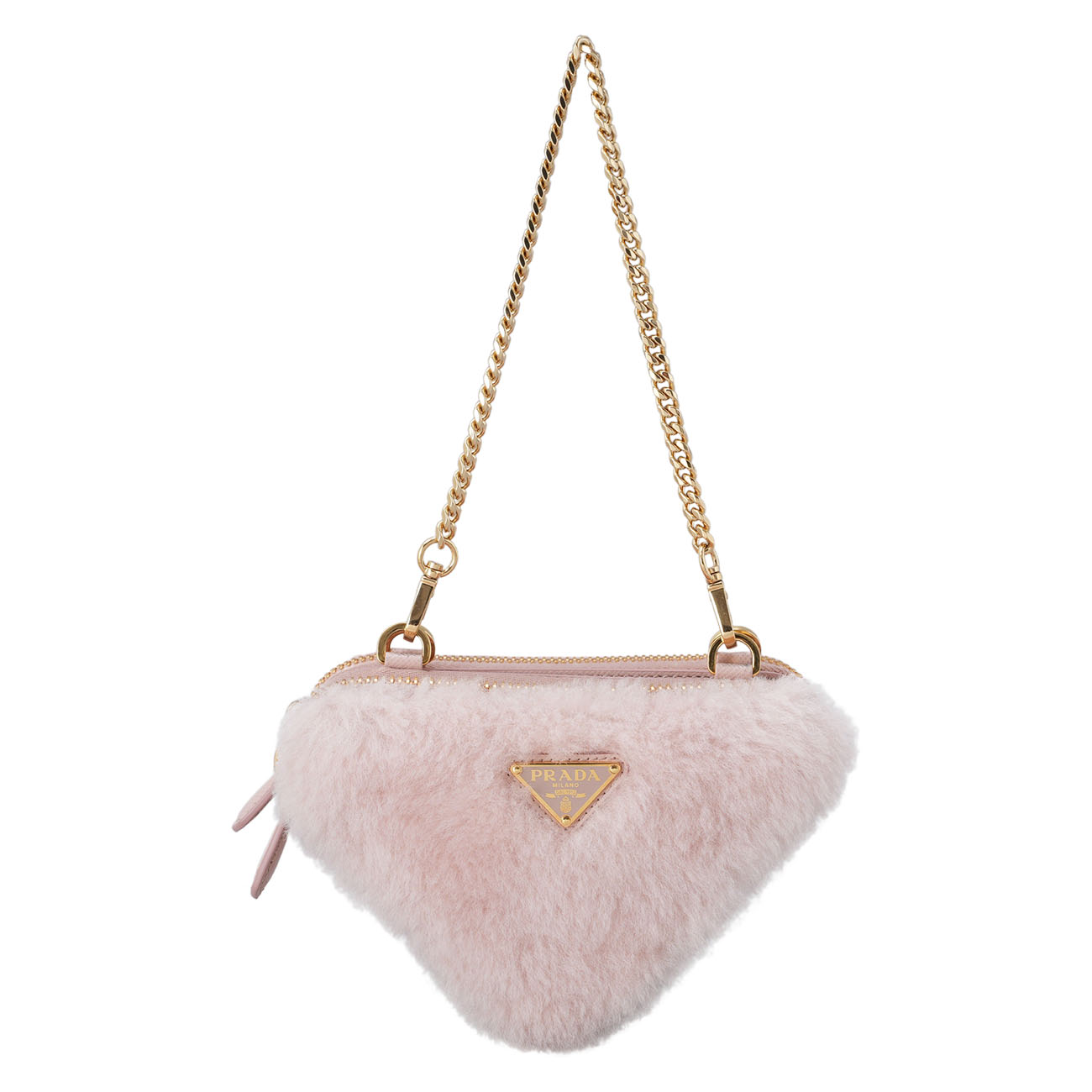 PRADA(USED)프라다 1NR015 사피아노 시어링 트라이앵글 미니 파우치
