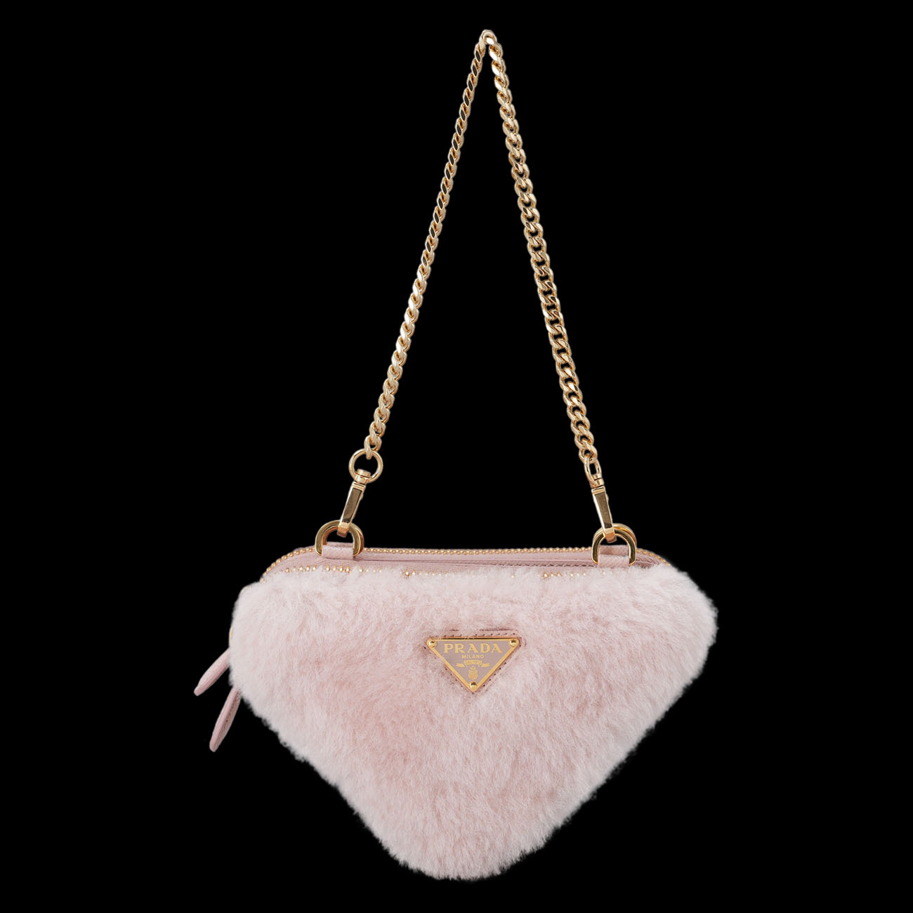 PRADA(USED)프라다 1NR015 사피아노 시어링 트라이앵글 미니 파우치