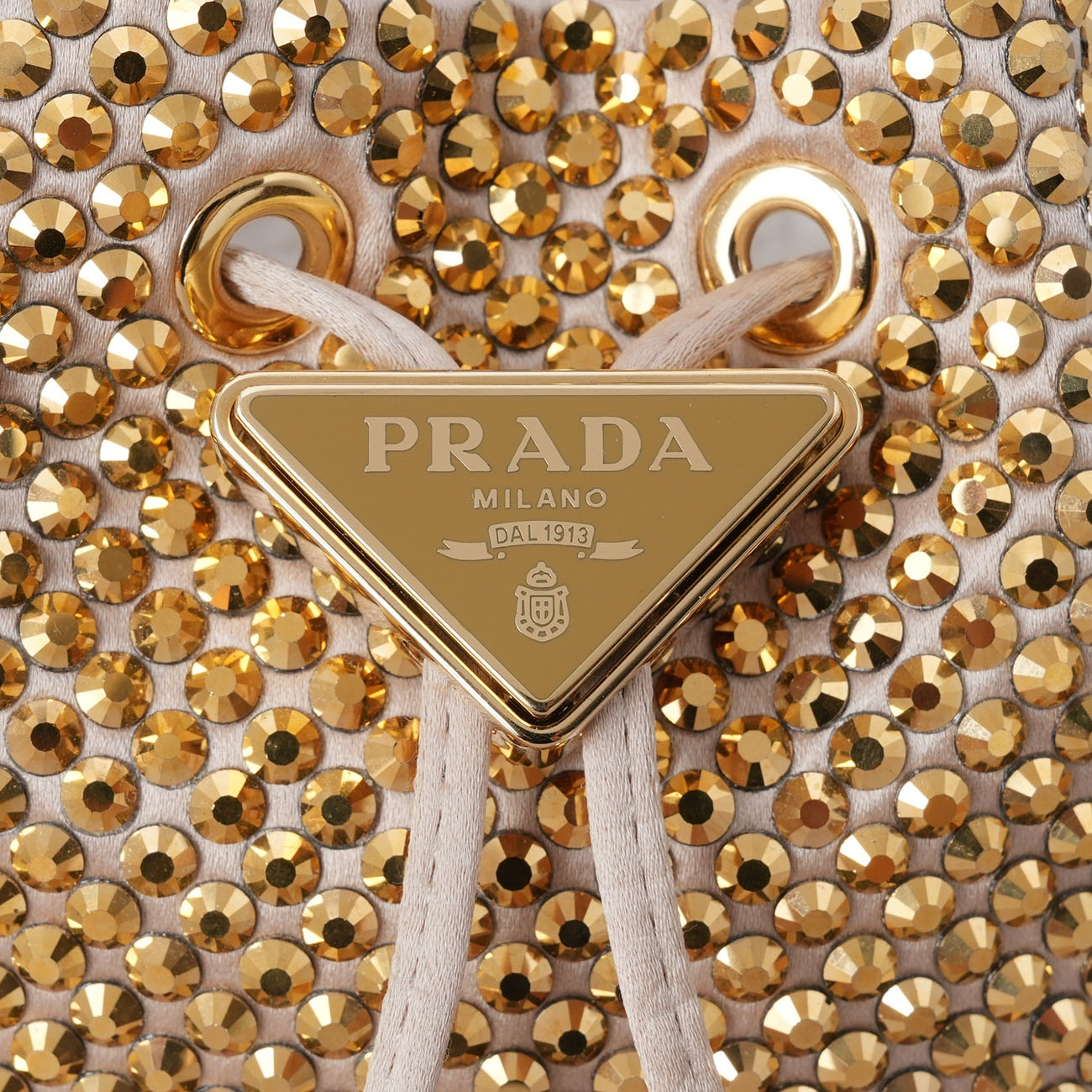 PRADA(USED)프라다 1BE067 크리스탈 버킷백 금색