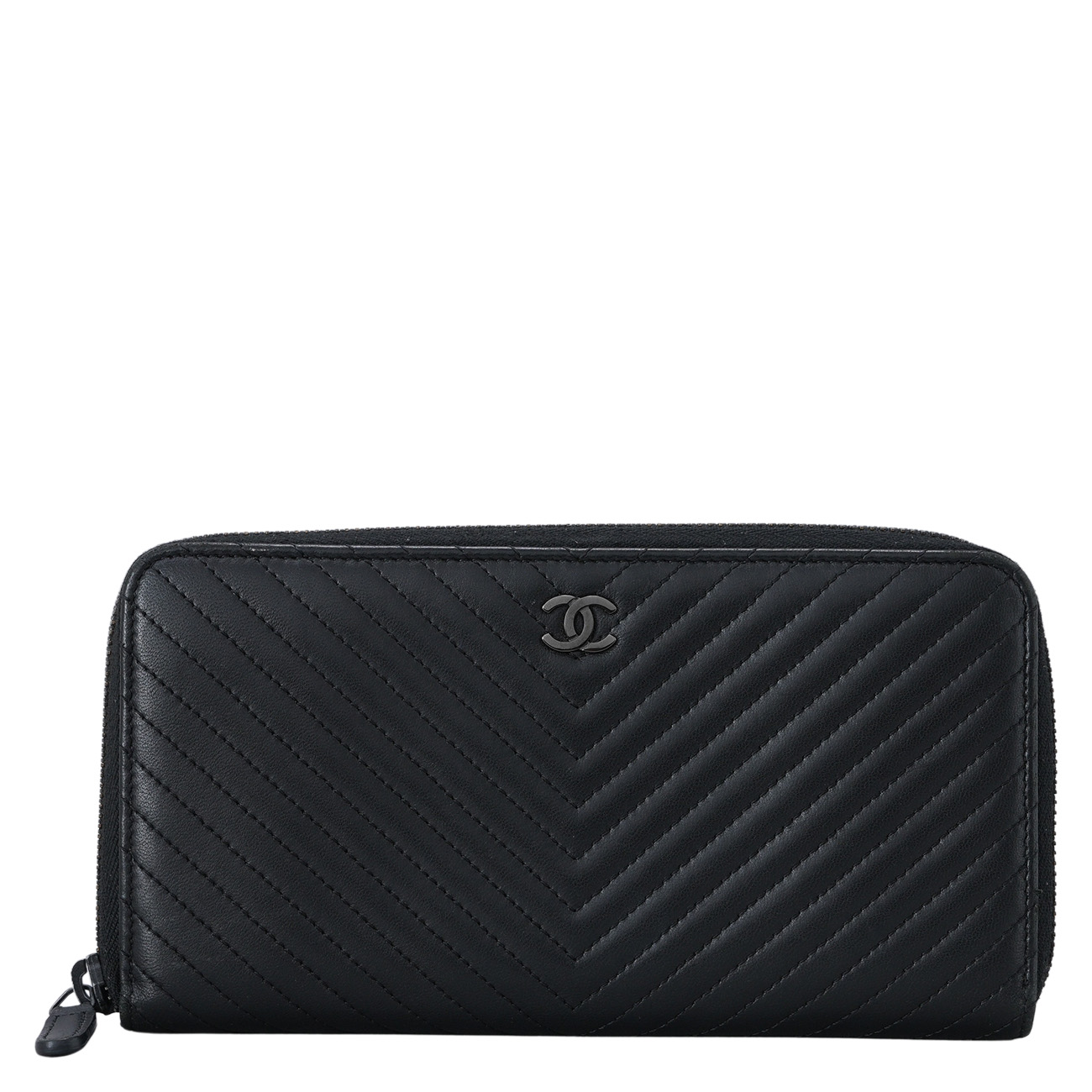 CHANEL(USED)샤넬 램스킨 쉐브론 지퍼 장지갑