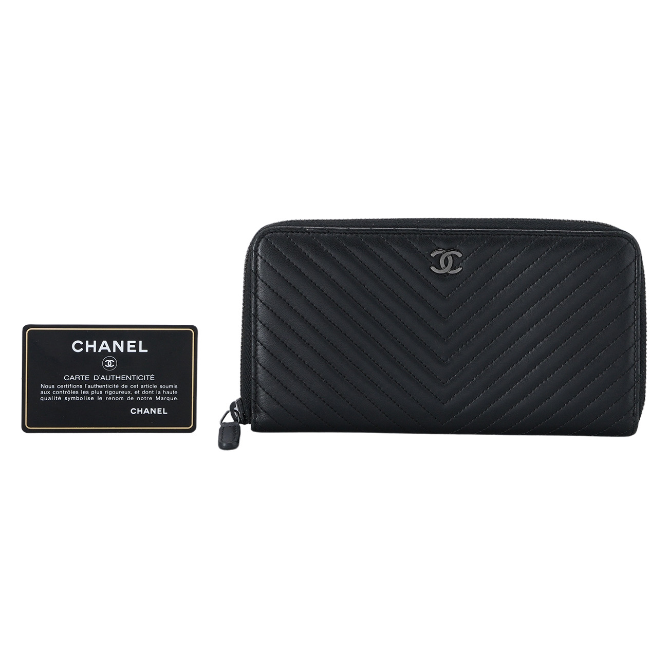 CHANEL(USED)샤넬 램스킨 쉐브론 지퍼 장지갑