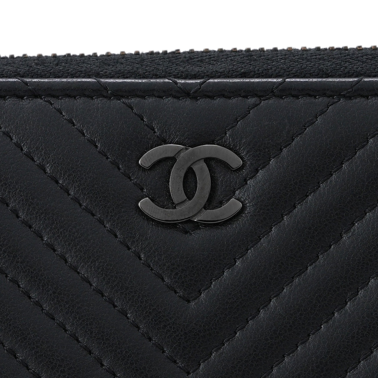 CHANEL(USED)샤넬 램스킨 쉐브론 지퍼 장지갑