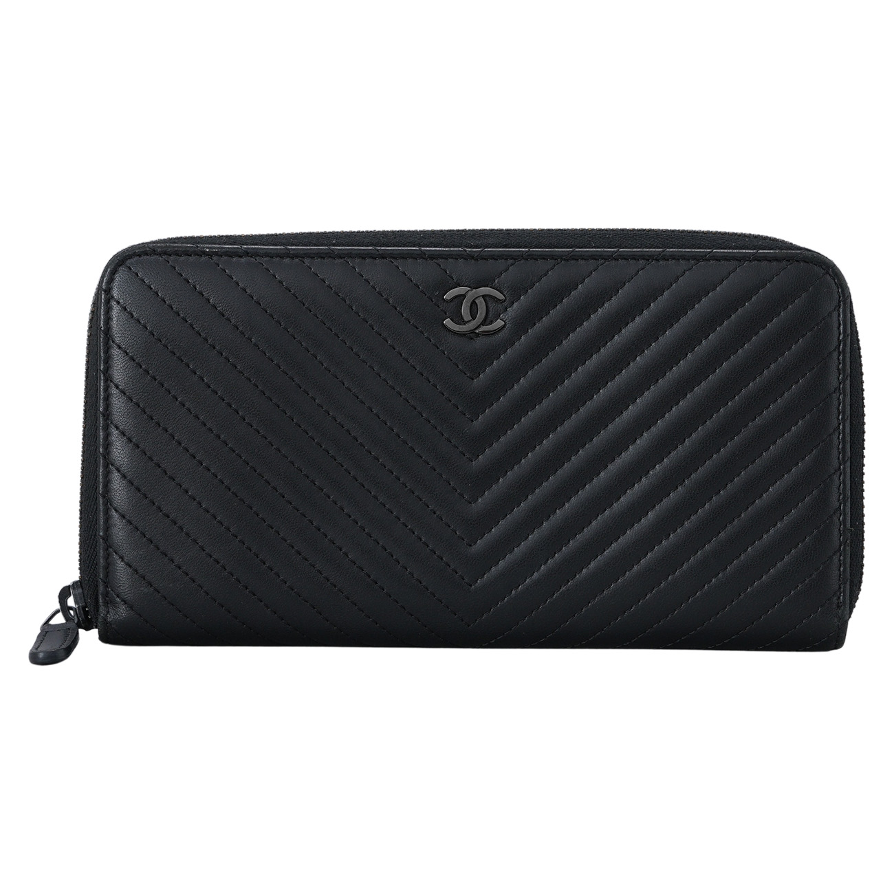 CHANEL(USED)샤넬 램스킨 쉐브론 지퍼 장지갑