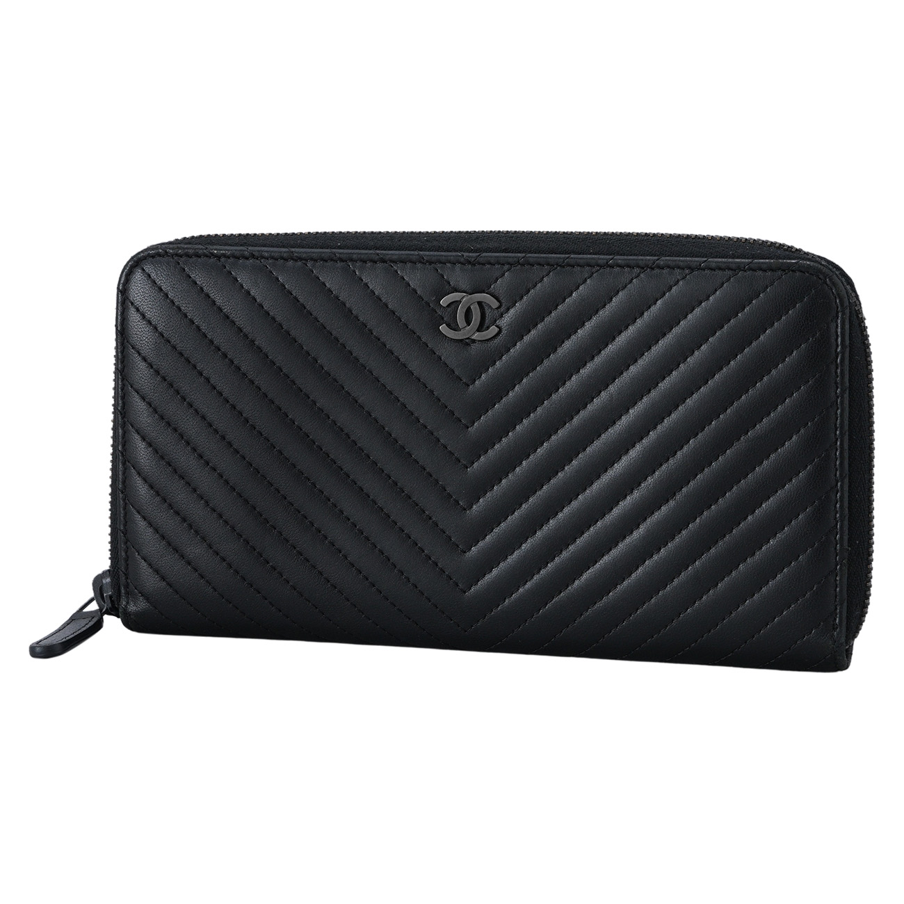 CHANEL(USED)샤넬 램스킨 쉐브론 지퍼 장지갑