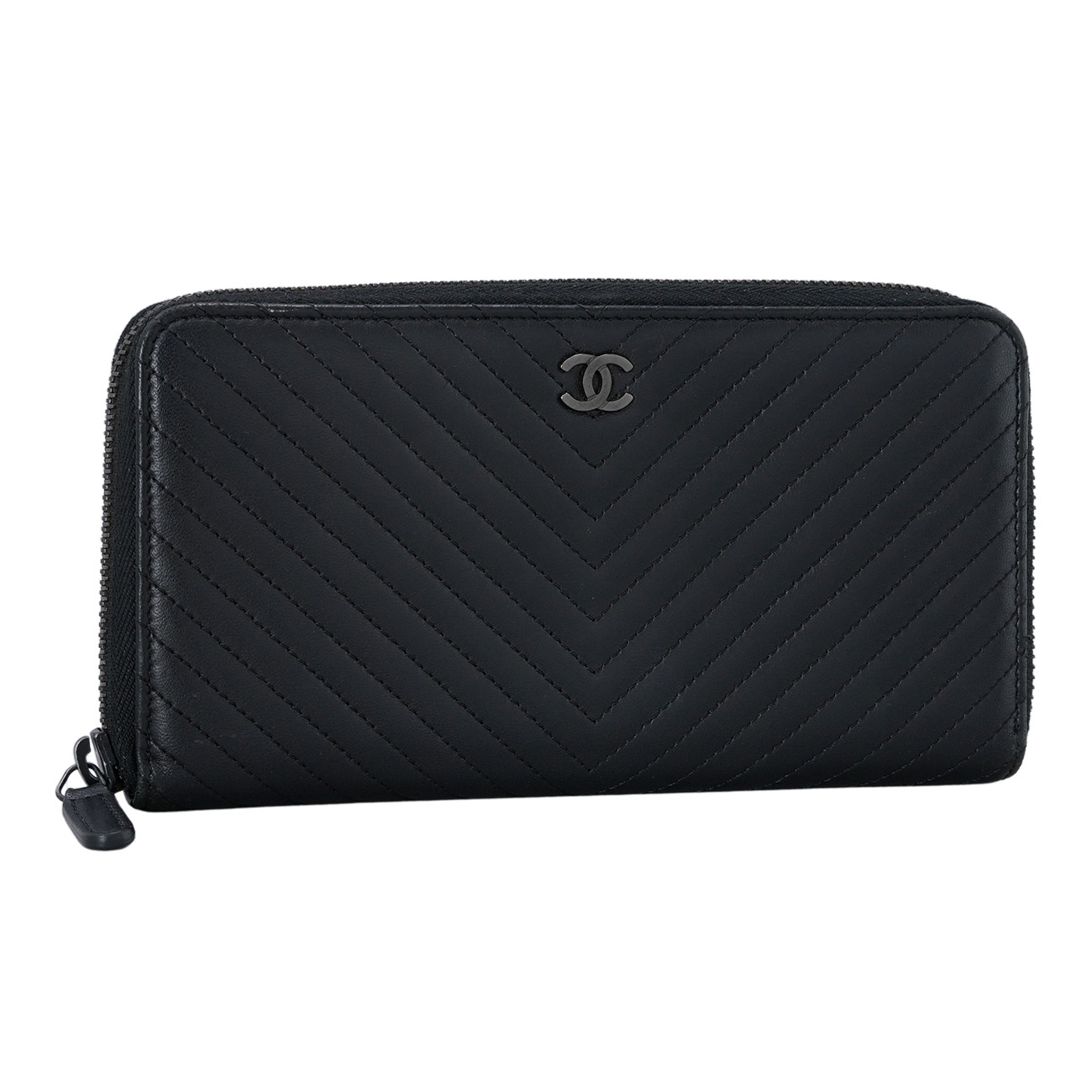 CHANEL(USED)샤넬 램스킨 쉐브론 지퍼 장지갑