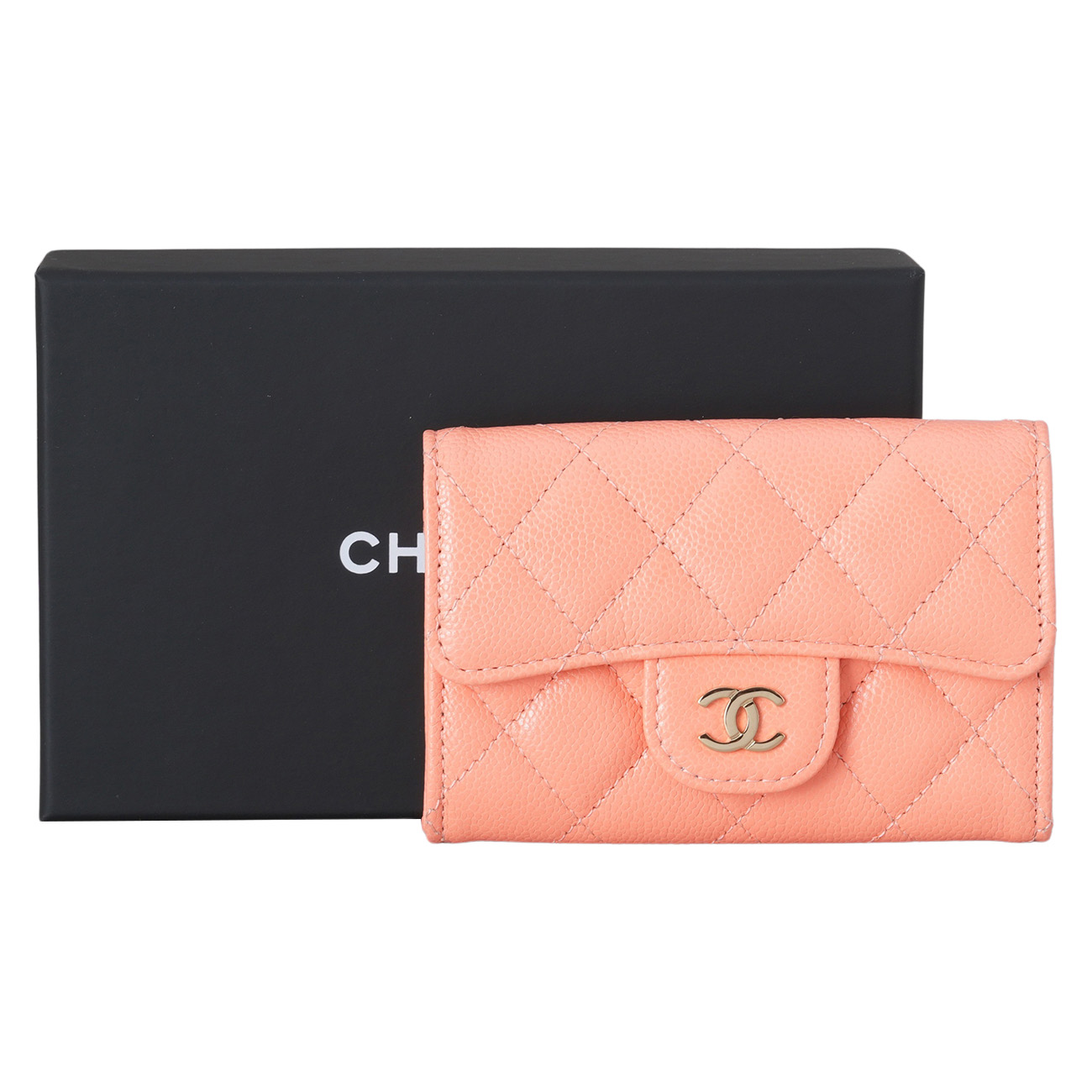 CHANEL(USED)샤넬 캐비어 클래식 카드지갑 오렌지