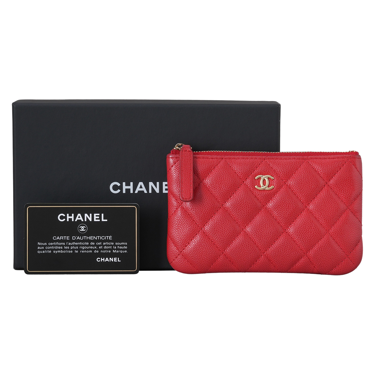CHANEL(USED)샤넬 캐비어 클래식 미니 파우치 레드