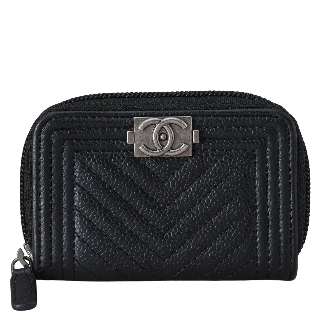 CHANEL(USED)샤넬 A80602 캐비어 보이샤넬 쉐브론 지퍼 카드지갑