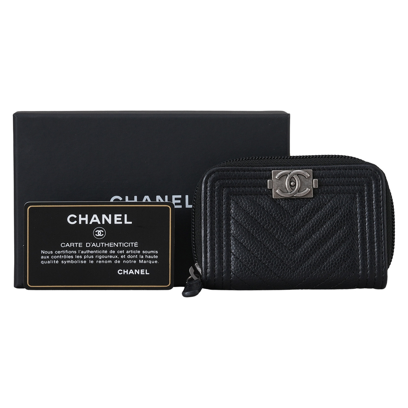 CHANEL(USED)샤넬 A80602 캐비어 보이샤넬 쉐브론 지퍼 카드지갑