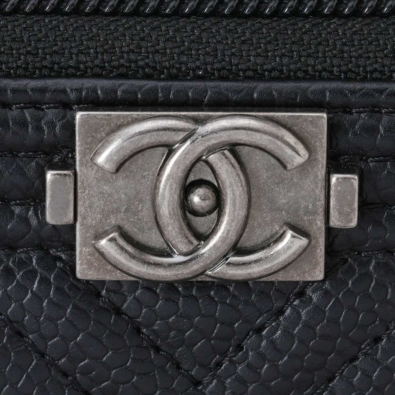 CHANEL(USED)샤넬 A80602 캐비어 보이샤넬 쉐브론 지퍼 카드지갑