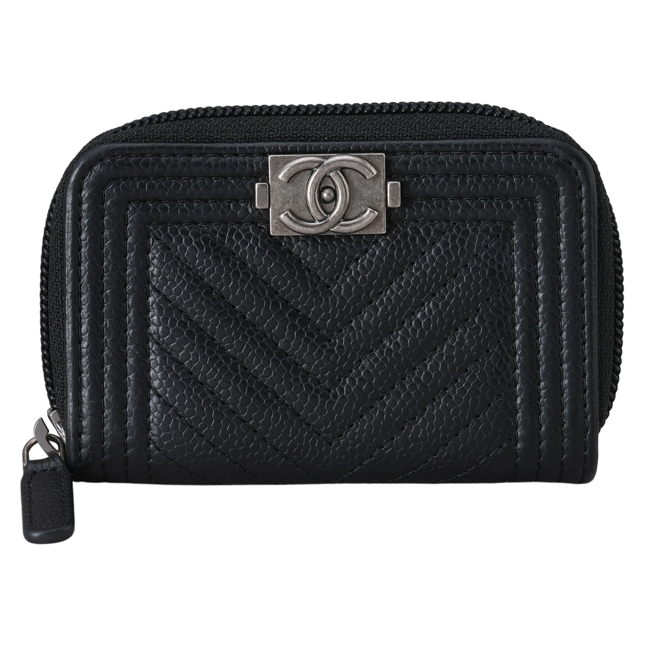 CHANEL(USED)샤넬 A80602 캐비어 보이샤넬 쉐브론 지퍼 카드지갑