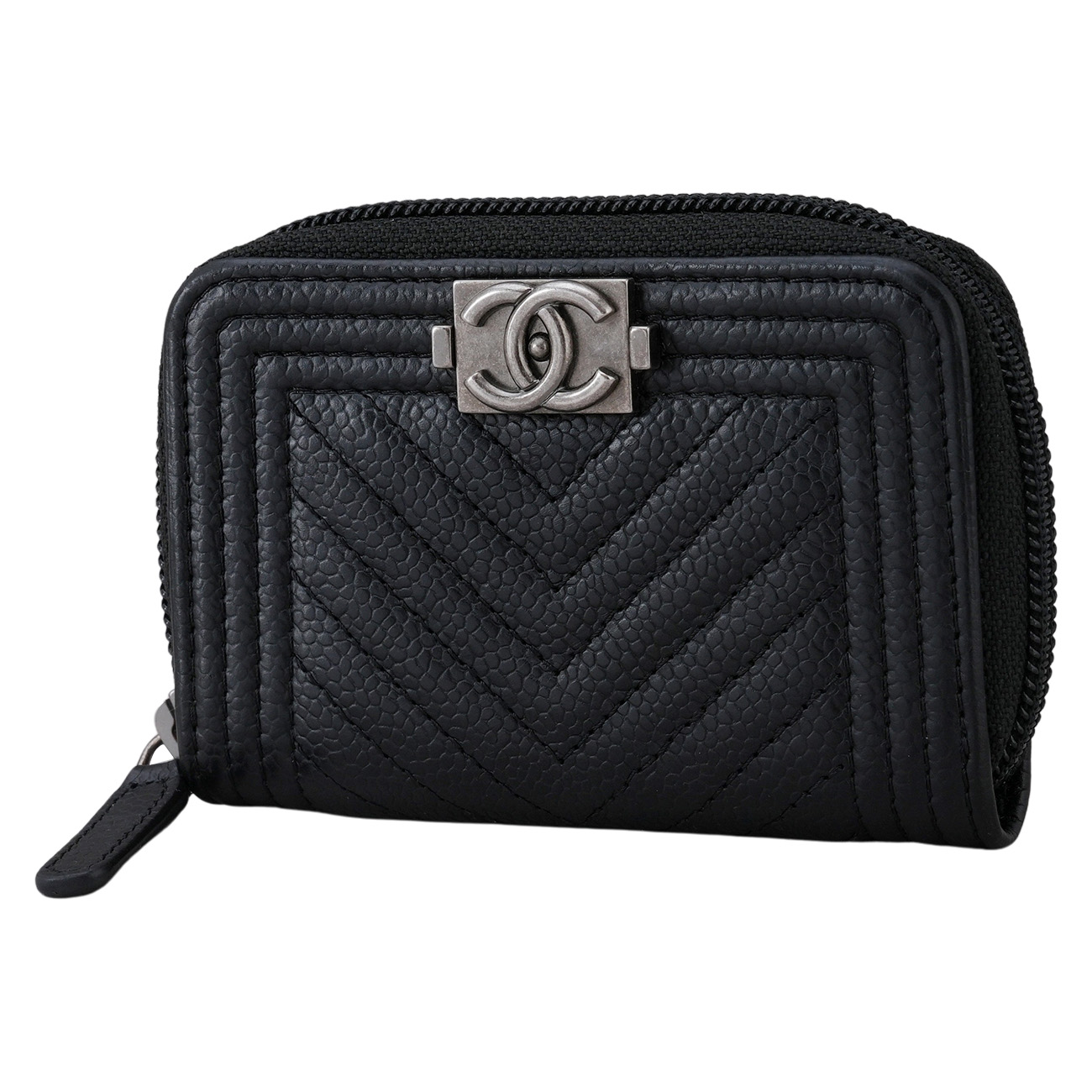 CHANEL(USED)샤넬 A80602 캐비어 보이샤넬 쉐브론 지퍼 카드지갑