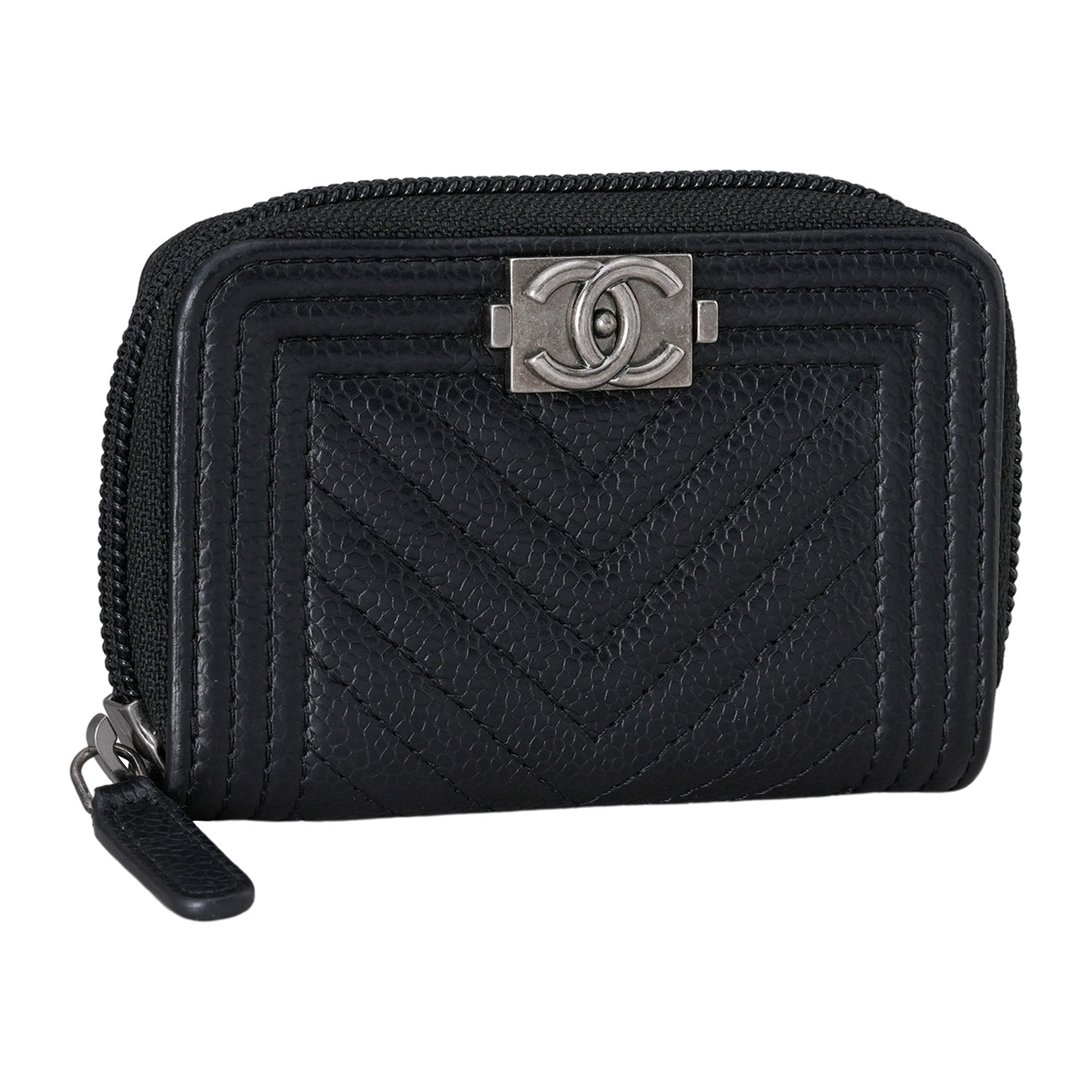 CHANEL(USED)샤넬 A80602 캐비어 보이샤넬 쉐브론 지퍼 카드지갑