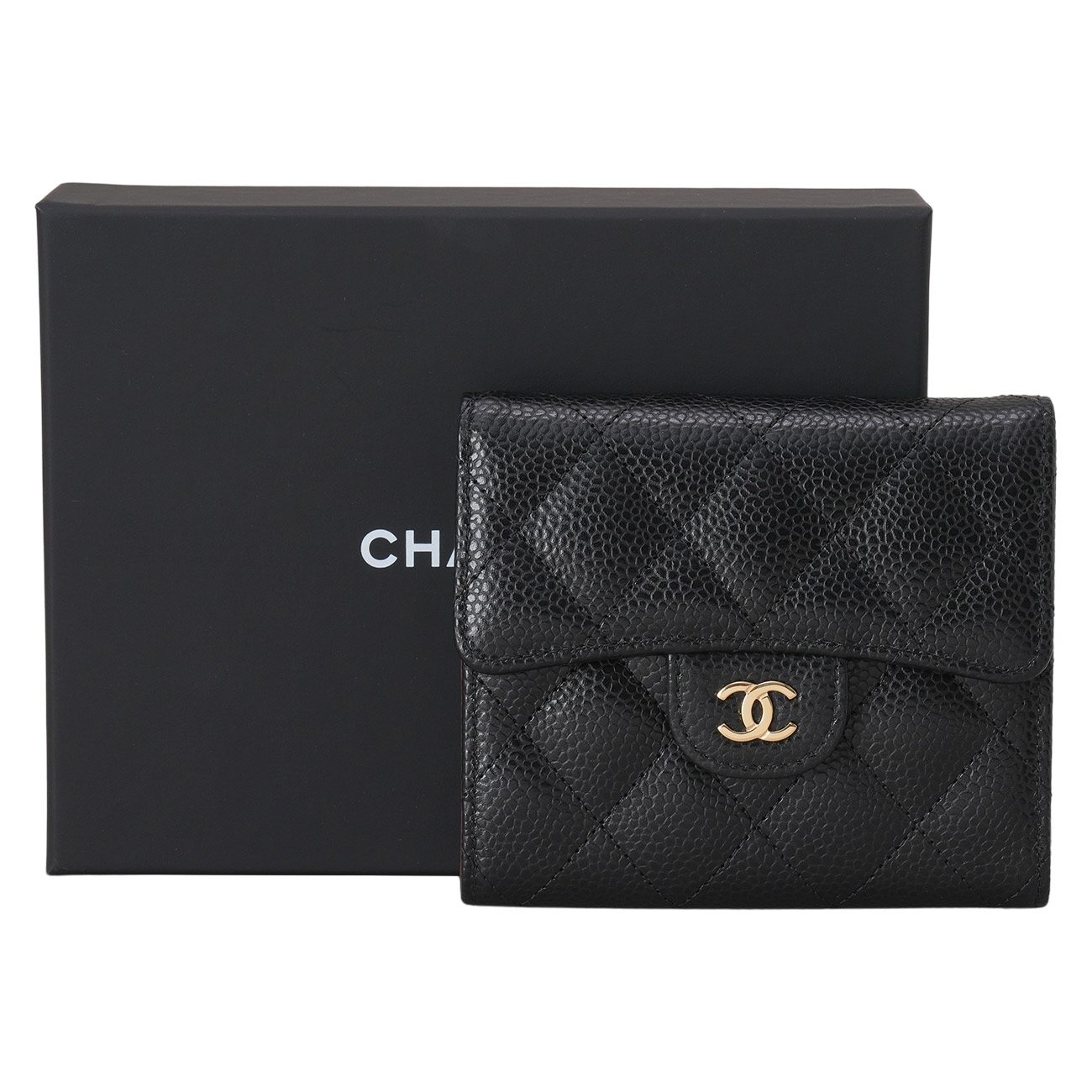 CHANEL(NEW)샤넬 캐비어 클래식 반지갑 블랙금장