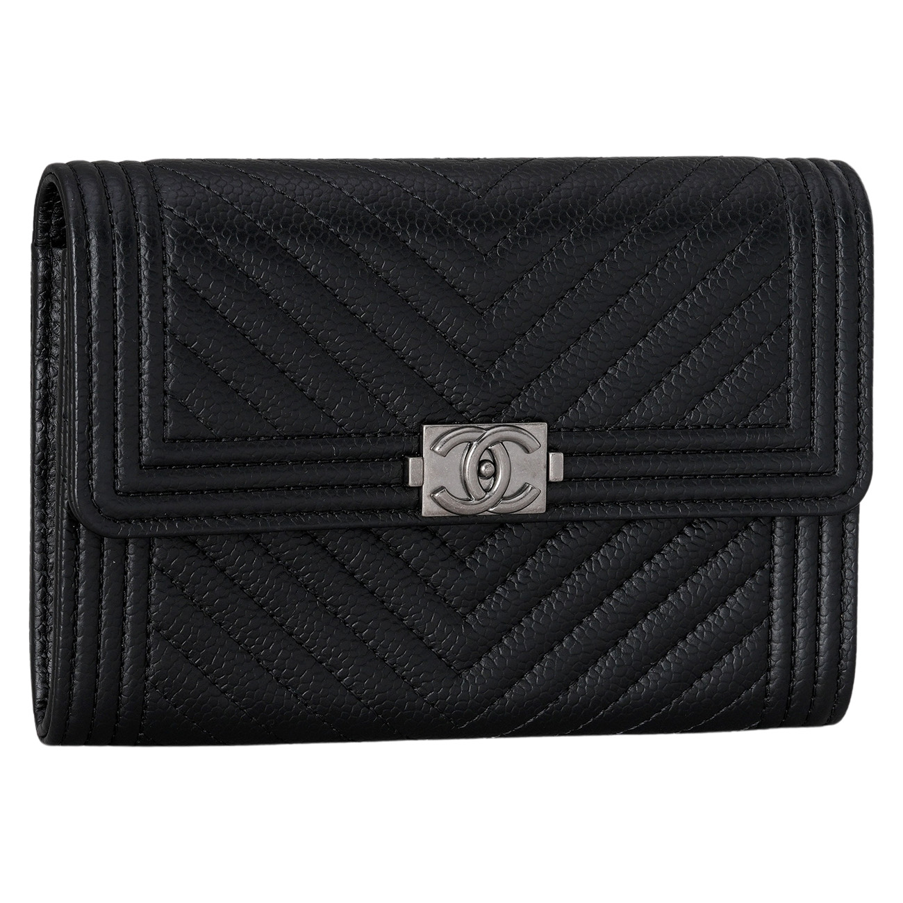 CHANEL(USED)샤넬 캐비어 보이샤넬 쉐브론 중지갑