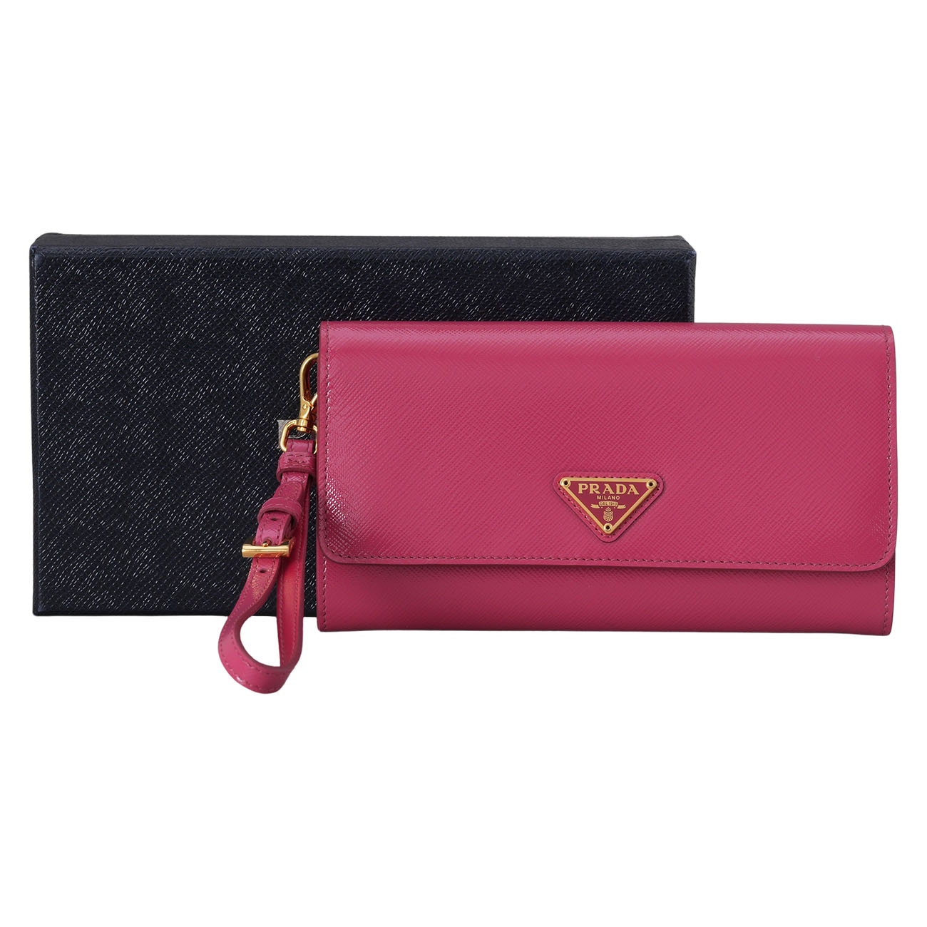 PRADA(USED)프라다 1DF003 사피아노 베르니 스트랩 장지갑