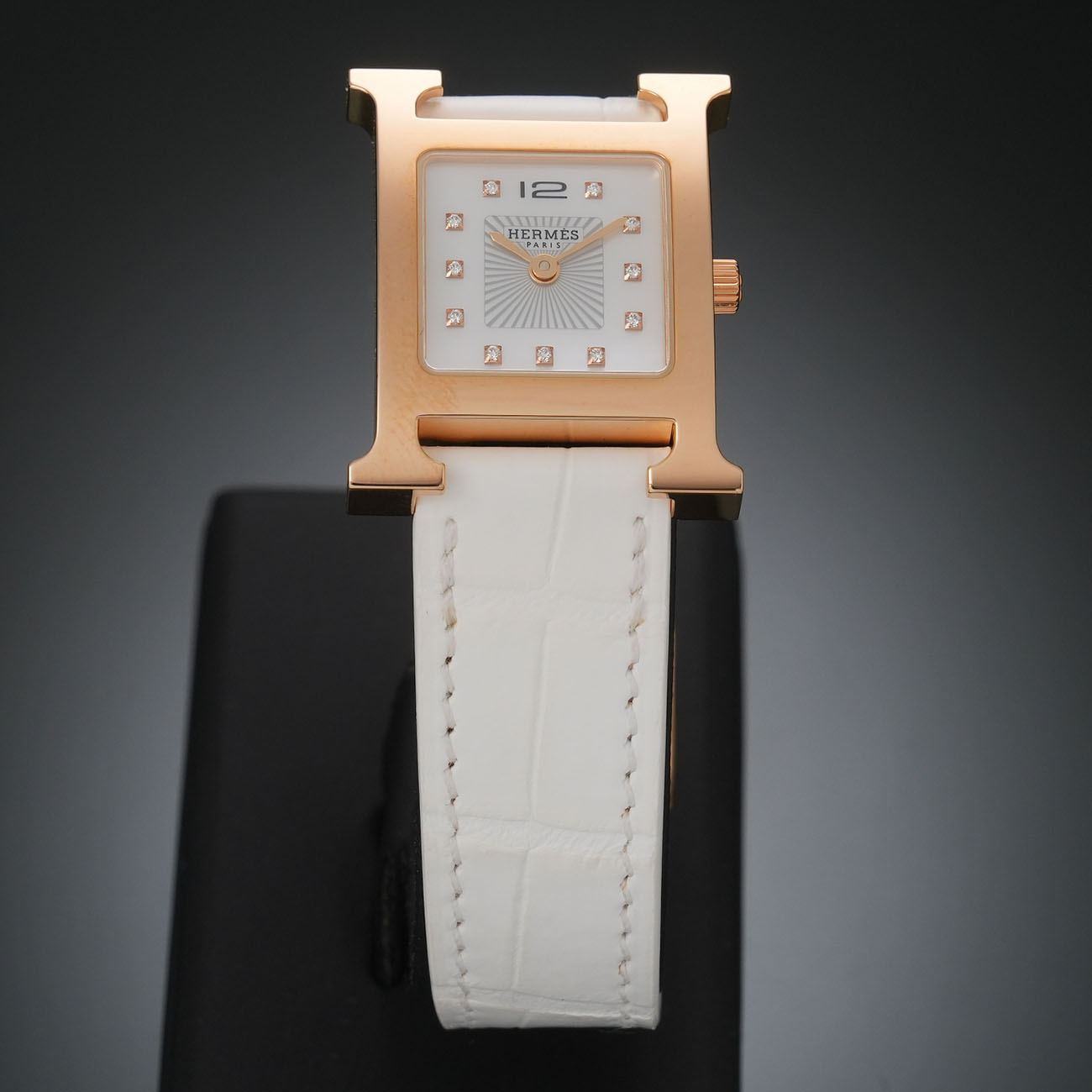 HERMES(USED)에르메스 H아워 스몰 HH1.202 엘리게이터 금장