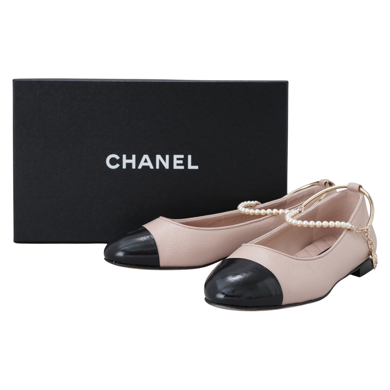 CHANEL(USED)샤넬 G38986 진주 스트랩 발레리나 플랫슈즈 #38