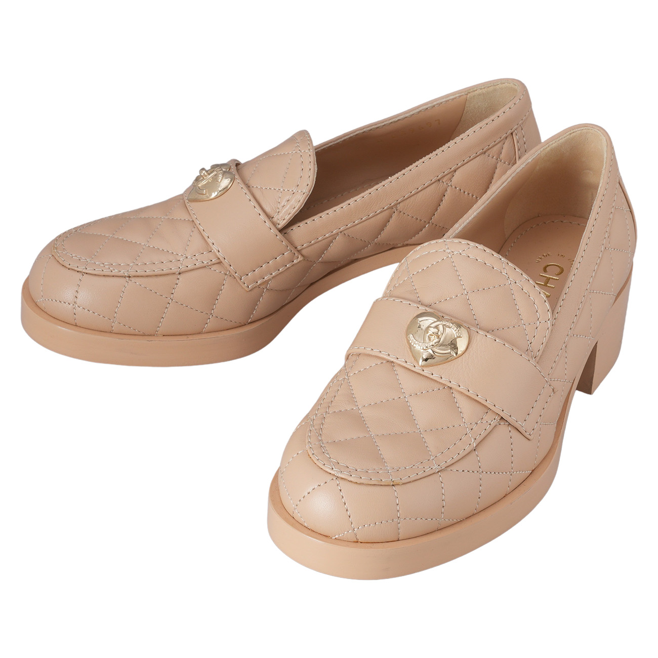CHANEL(USED)샤넬 G39697 하트 턴락 퀼팅 로퍼 #38