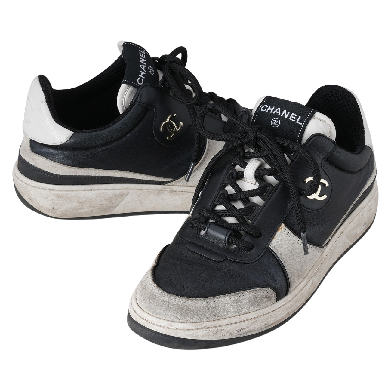 CHANEL(USED)샤넬 G45212 CC로고 투톤 스니커즈 #37