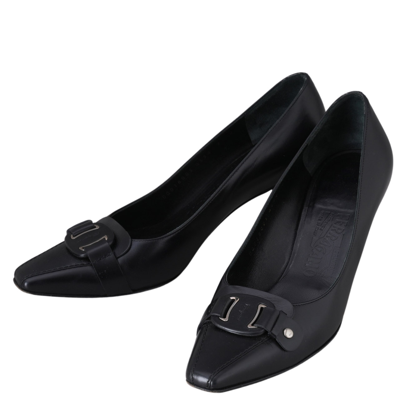 FERRAGAMO(USED)페레가모 블랙 레더 힐 #7