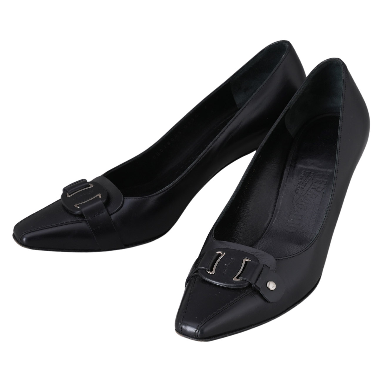FERRAGAMO(USED)페레가모 블랙 레더 힐 #7
