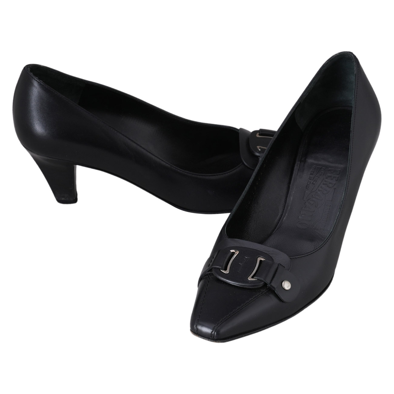 FERRAGAMO(USED)페레가모 블랙 레더 힐 #7