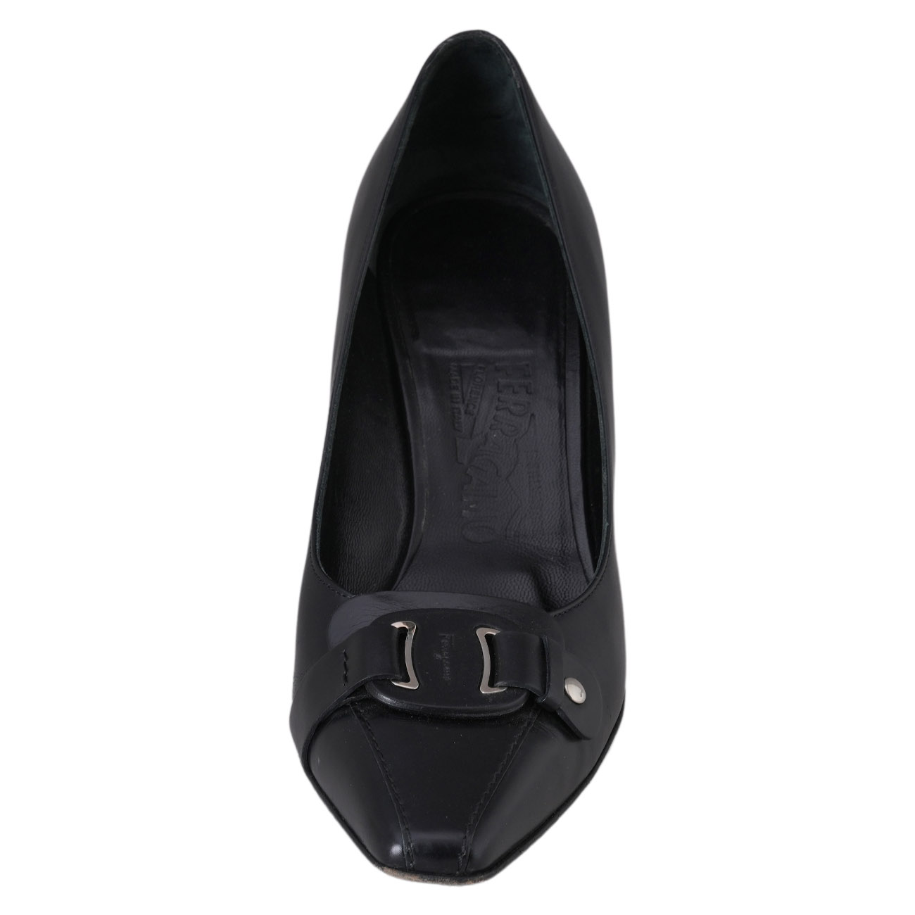 FERRAGAMO(USED)페레가모 블랙 레더 힐 #7